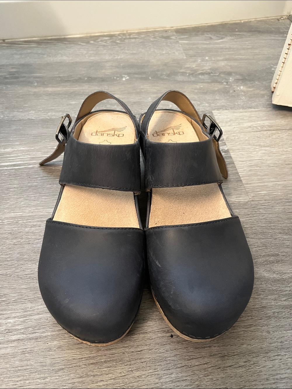 Dansko Navy Blue Lucia Leather Slingback Clogs